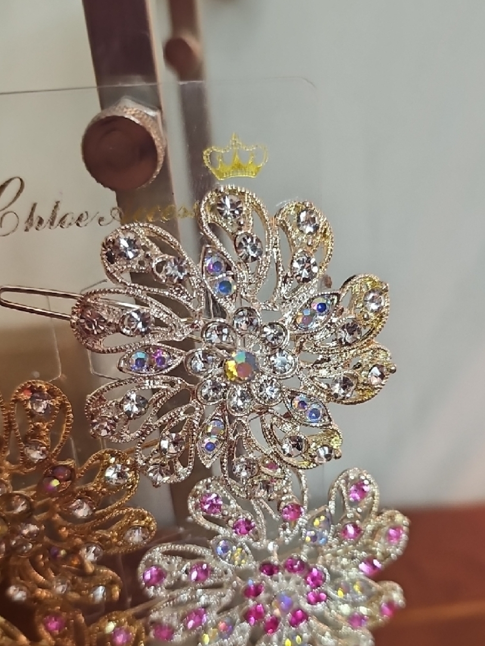 Crystal Flower Hair Clips - Multicolor Decorative Set - Picture 4 of 10